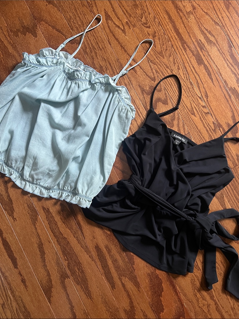 Express Black Wrap Cami Top and Express bubble top, size XS